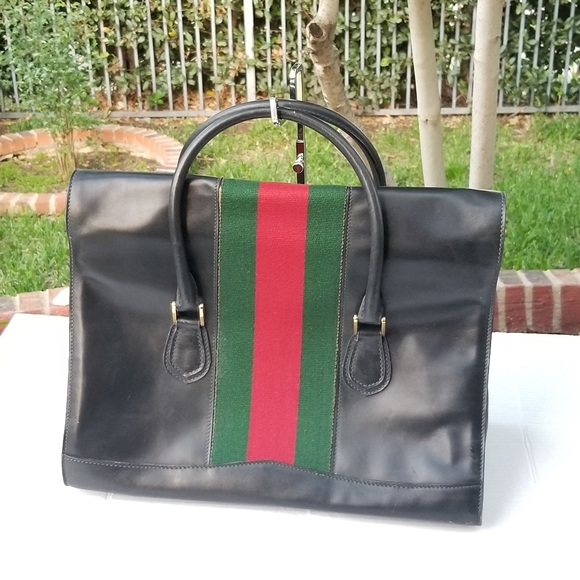 Auth Vintage Gucci Web Rare UNISEX Boston Carryall weekender mini luggage XL bag - Picture 12 of 16